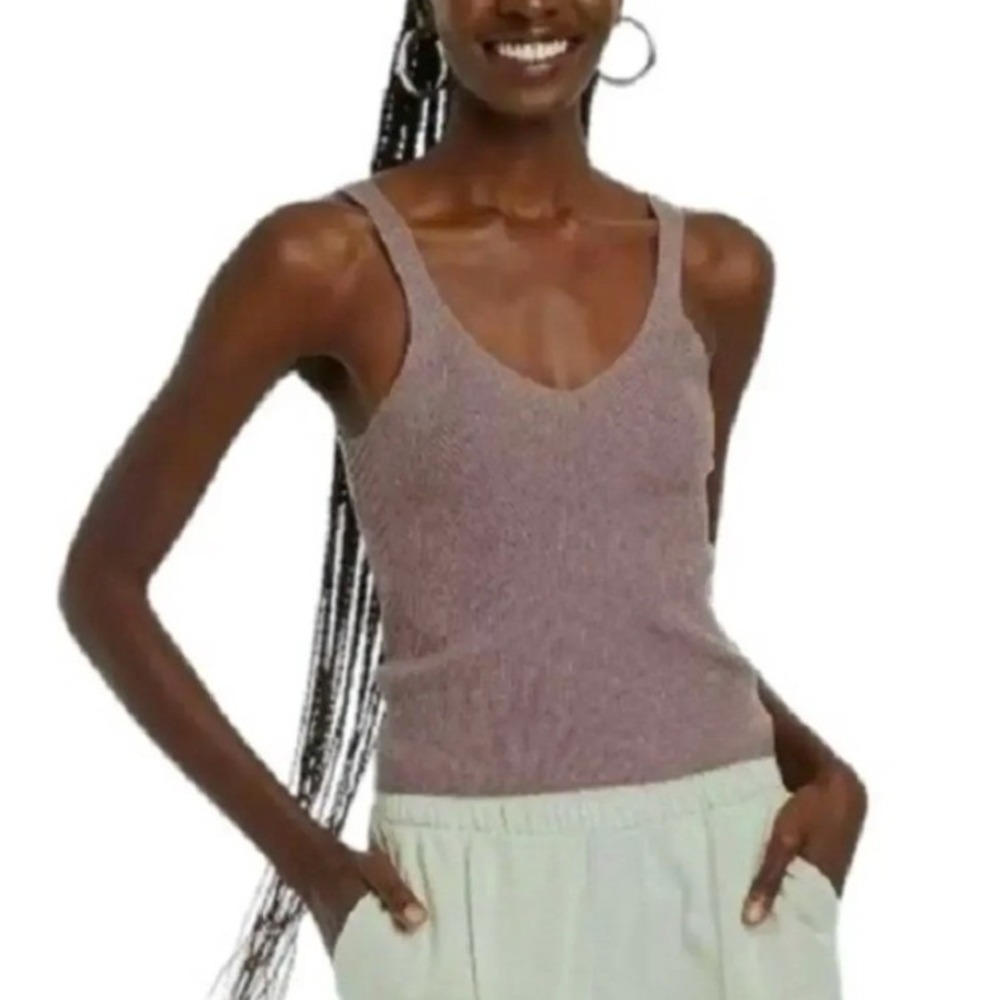 A New Day Womens Size Small Ribbed Knit Fine Gauge Sweater Tank Top Brown V-Neck